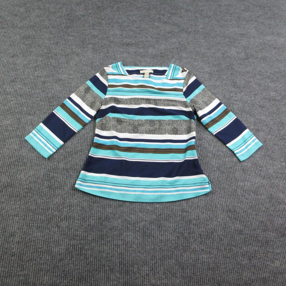Banana Republic Tunic Shirt Womens 2 Blue Striped Square Neck 3/4 Sleeve